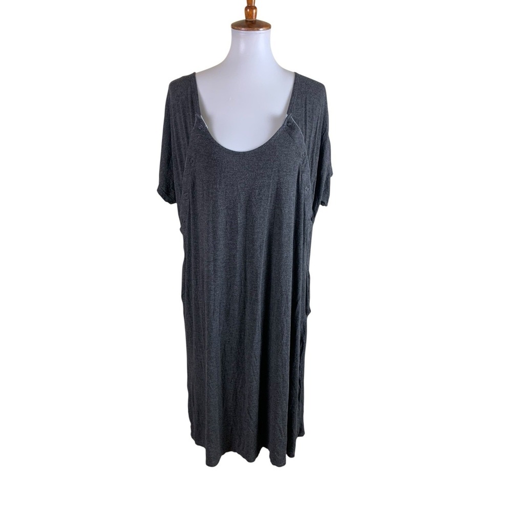 Frida Charcoal Gray Oversized Scoop Neck Lounge T‎ Shirt Dress One Size